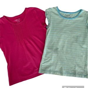 Cherokee T-Shirts 2 PC Lot Short Sleeve Striped Solid Pink Green While Girls M